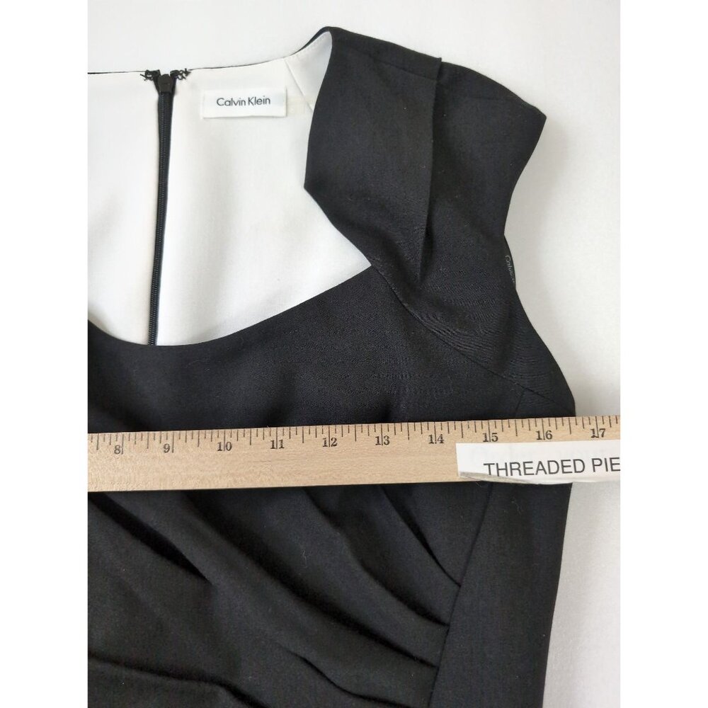 Calvin Klein Sheath Dress Womens 6 Black Cap Sleeve Cut Out Neck LBD Career Date - Picture 12 of 13